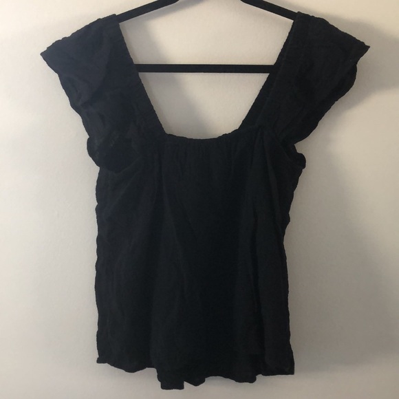 PinkBlush Maternity Black Square Neck Gauze Flutter Sleeve Top, Size Large - Picture 6 of 7